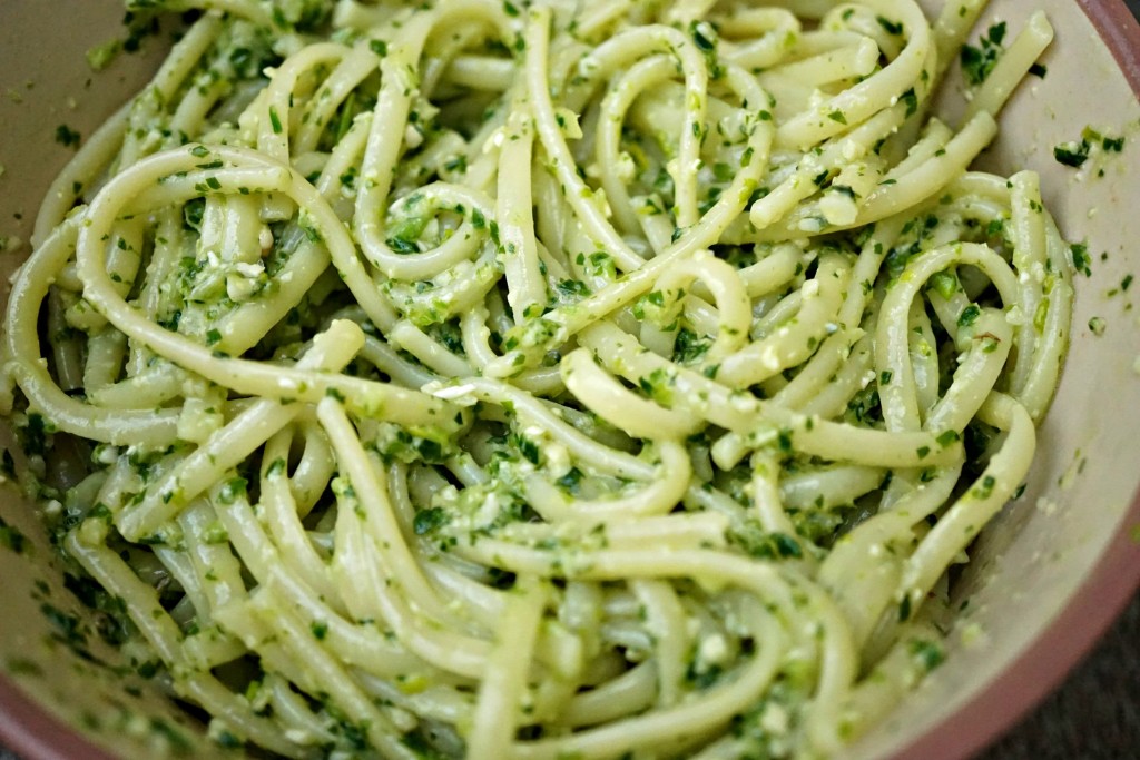 Wild Garlic Pesto and pasta mixed