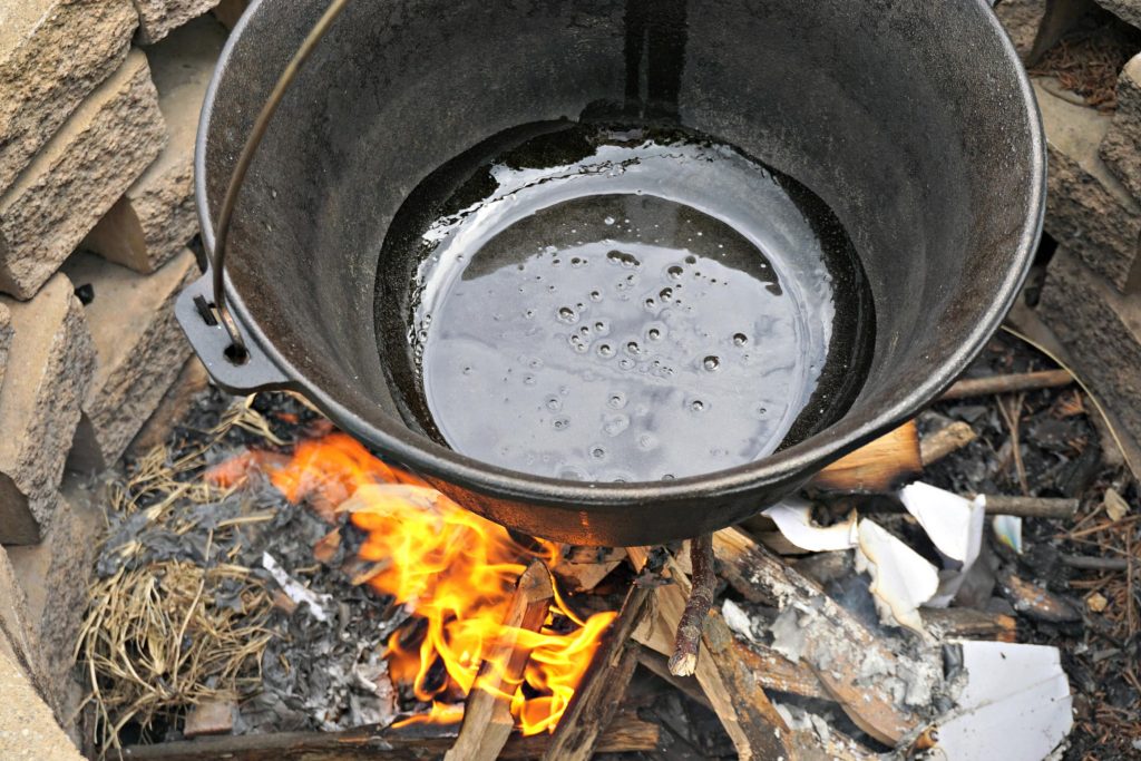 Pot over fire for Hungarian Goulash