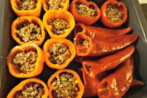 Greek Stuffed Peppers Tomatoes Uncooked