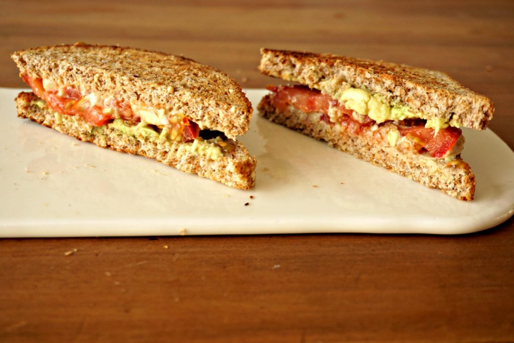 Avocado-Tomato-Hummus Sandwich