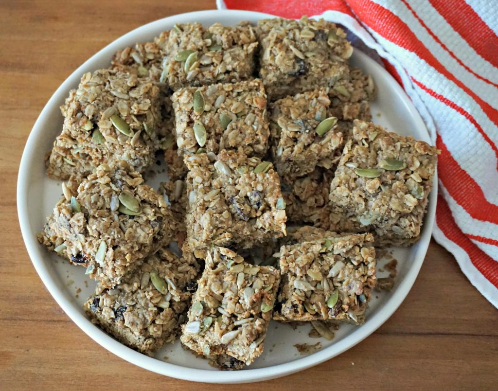 Plate of cut granola bars