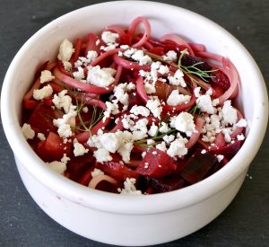 Roasted Beets and Fennel on Pasta with feta cheese