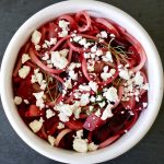 Roasted Beets and Fennel on Pasta with feta cheese