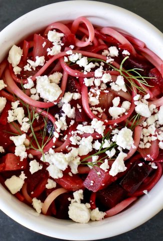 Roasted Beets and Fennel on Pasta with feta cheese