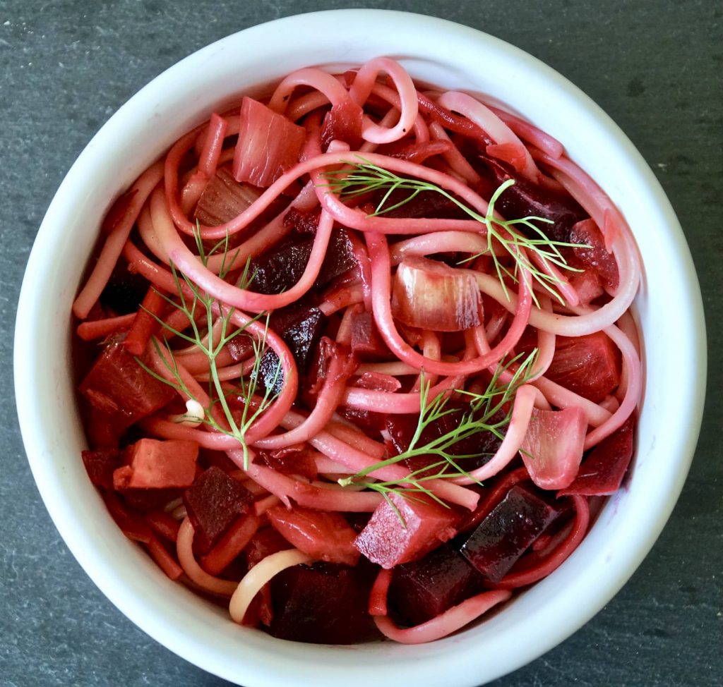 Vegan version - Roasted Beets and Fennel on Pasta