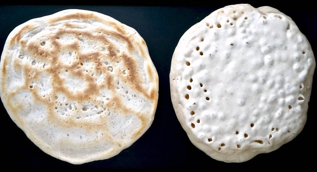 Sourdough Pancakes Cooking with bubbles